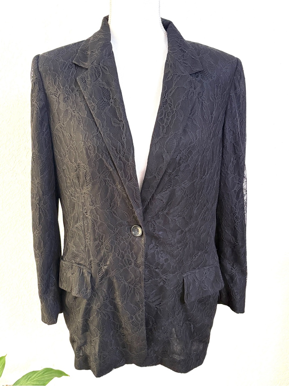 Donna Karan Black Lace Single-Button Blazer M